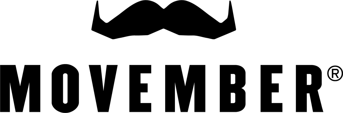 The Movember Foundation Logo. A graphic black moustache with the words "Movember" in all capitals.